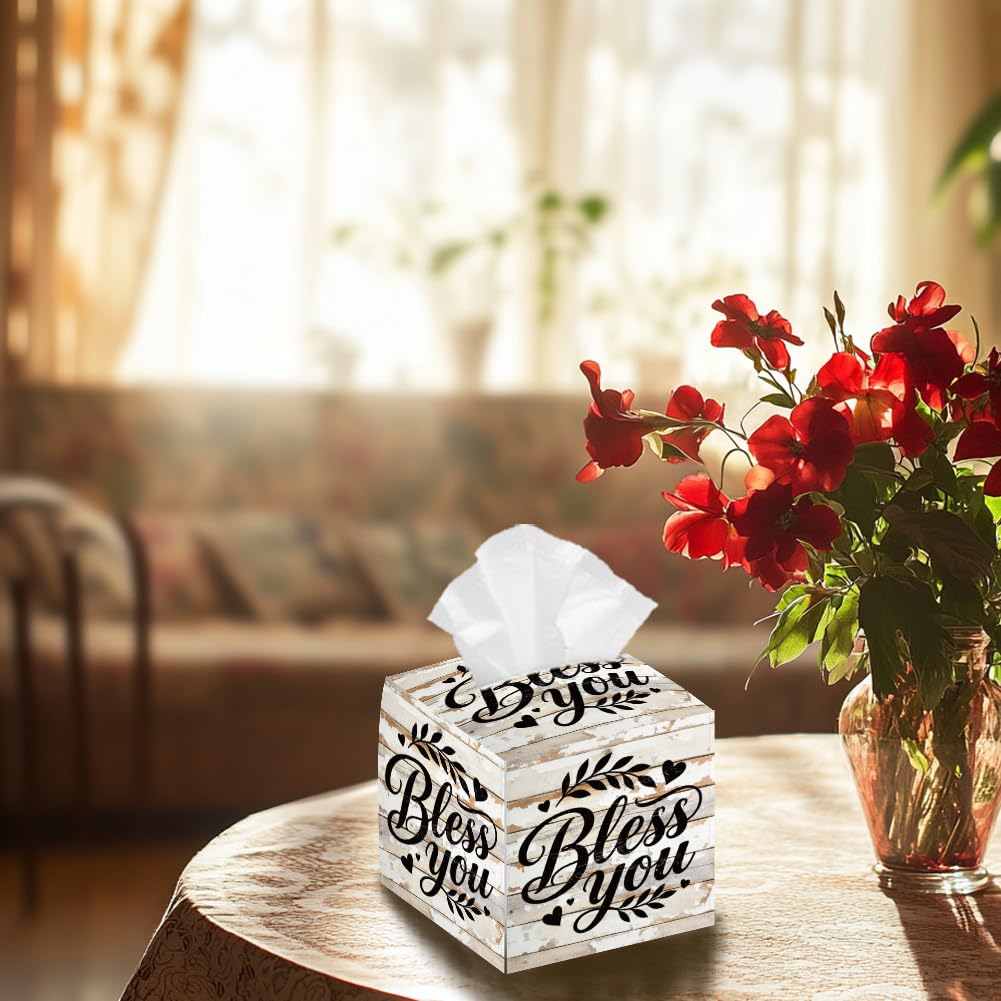 DELORIGIN Bless you Tissue Leather Box Copywriting Square Tissue Case Cover Foldable Tissue Storage Box Waterproof Paper Towel Case Container