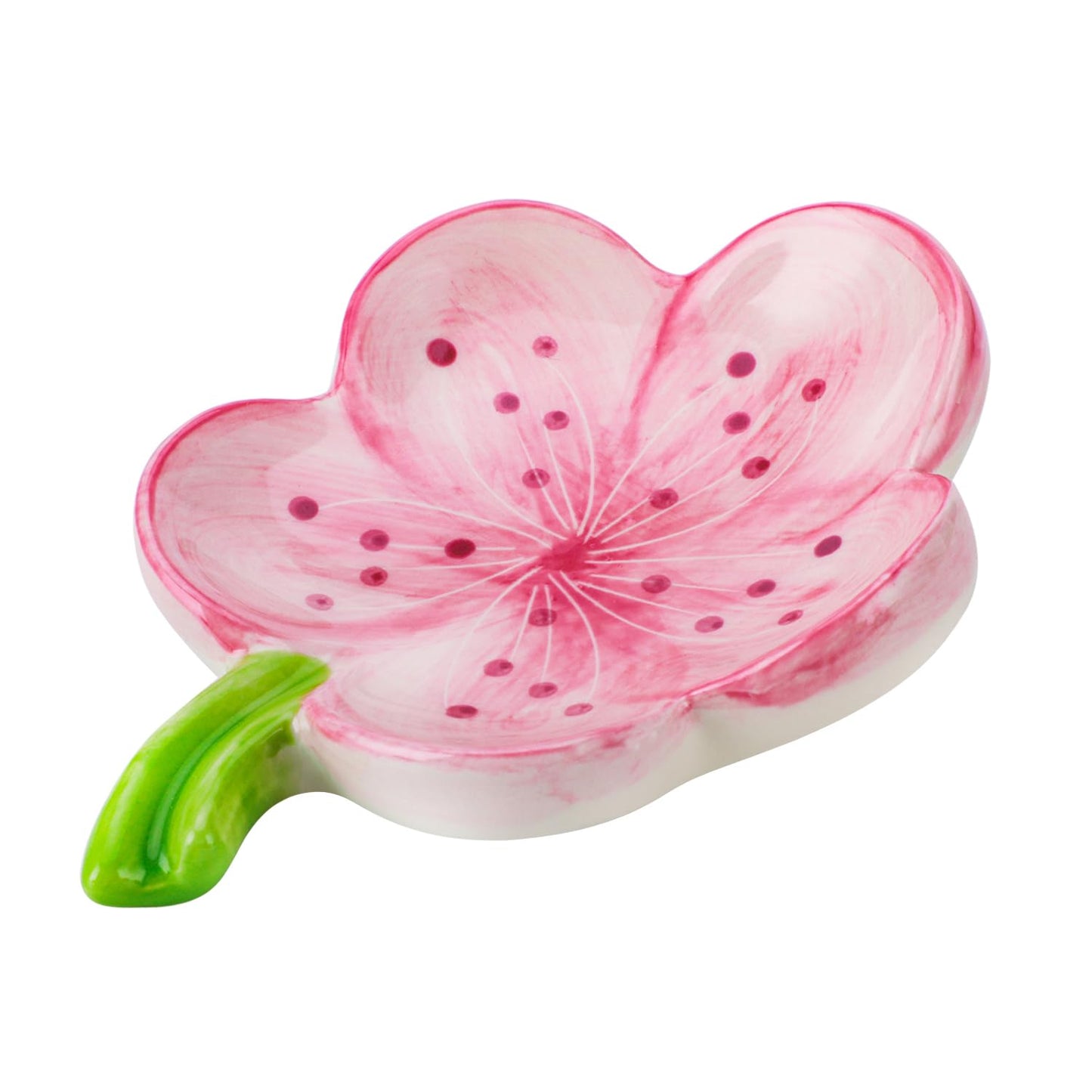 HuaLiSiJi Ceramic Soap Dish with Flowers Ceramic Soap Dish Leaf with Drainage for All Common Sizes Solid Soaps (Pink)