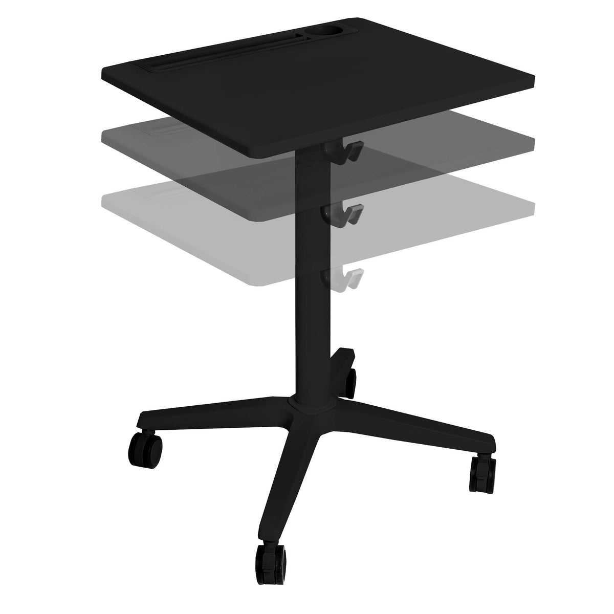 Seville Classics Airlift 25.6" XL Sit-Stand Adjustable Student Classroom Cup Holder Mobile Desk, Black