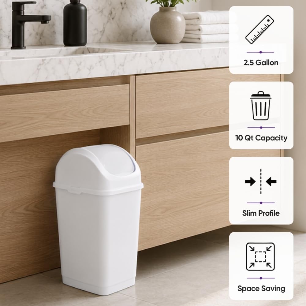 Superior Performance Inc 2.6 Gallon Small Slim Trash Can (White)