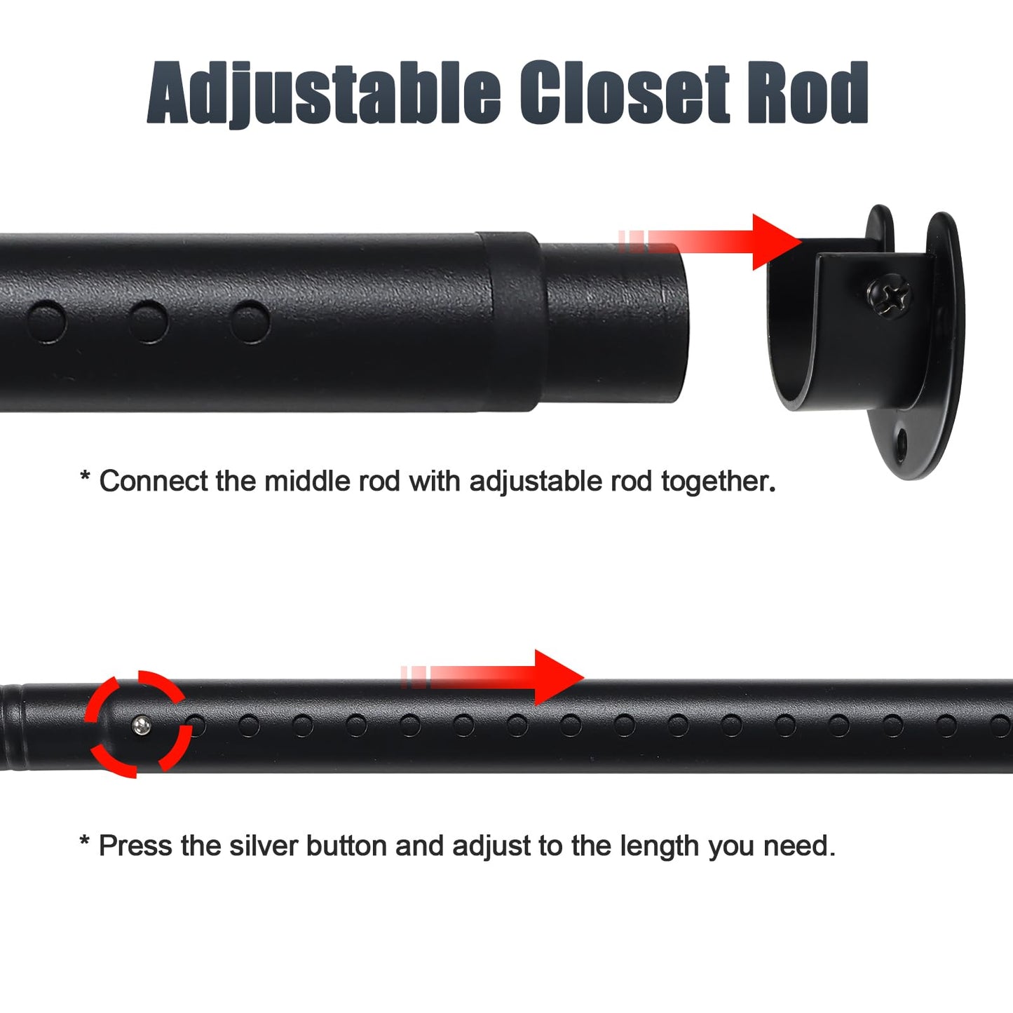 Closet Rods for Hanging Clothes, 40 to 212cm Adjustable Metal Closet Rod, Heavy Duty Extendable Wardrobe Rod
