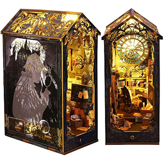 Book Nook Kits for Adults - Spilay Diy Miniature House Kit with LED 3D Wooden Puzzle Bookend for Bookshelf Insert Decor, Tiny Model House for Christmas Valentine's Day Gift - (Scholar's Dream) SL07