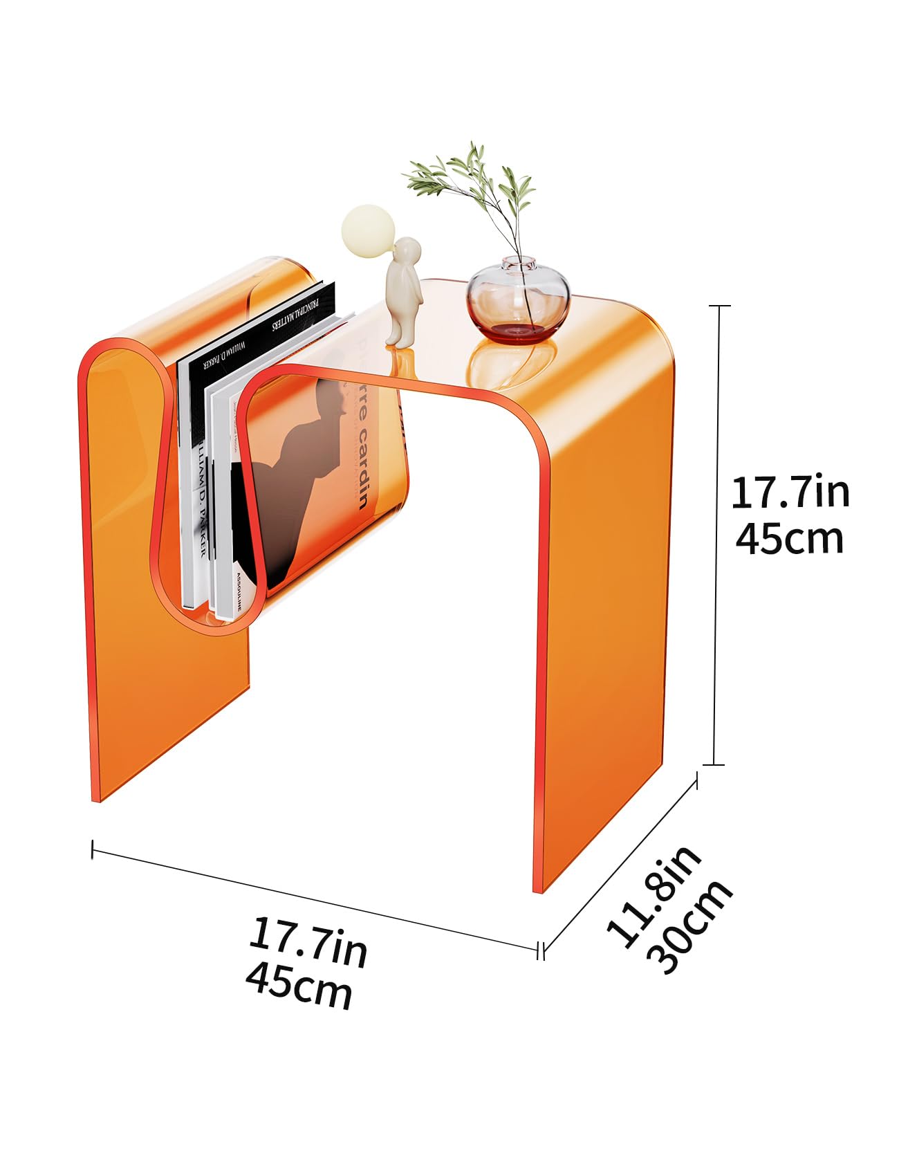 solaround Acrylic Side Table, Wavy Design Decor, 45 x 30 x 45 cm, Orange