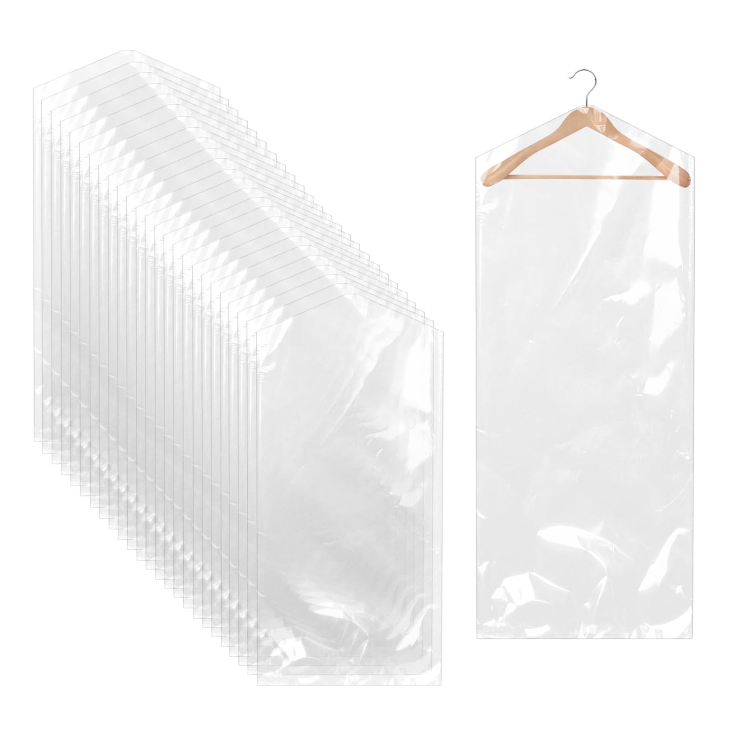 25 Pack Plastic Clothes Covers Protector Bags 59× 23.6 inches Clear Garment Bags Dry Cleaning Bags