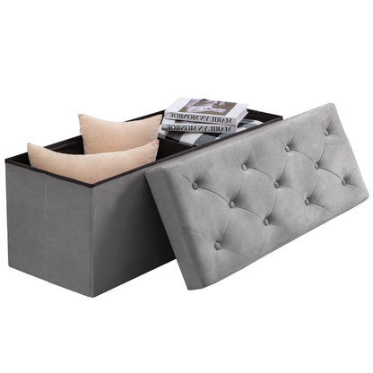 BRIAN & DANY Folding Storage Ottoman Bench, Velvet Large Ottoman Storage Box for Living Room and Bedroom 110 x 40 x 40 cm - Gray