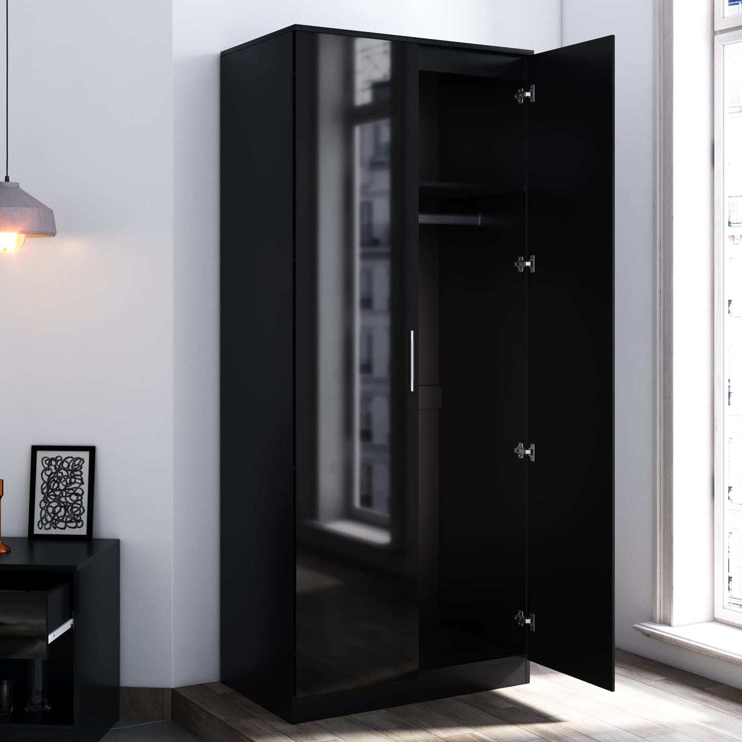 ELEGANT 2 Door Wardrobe with Hanging Rail High Gloss Bedroom Furniture for Home Bedroom, 5 Colors Available