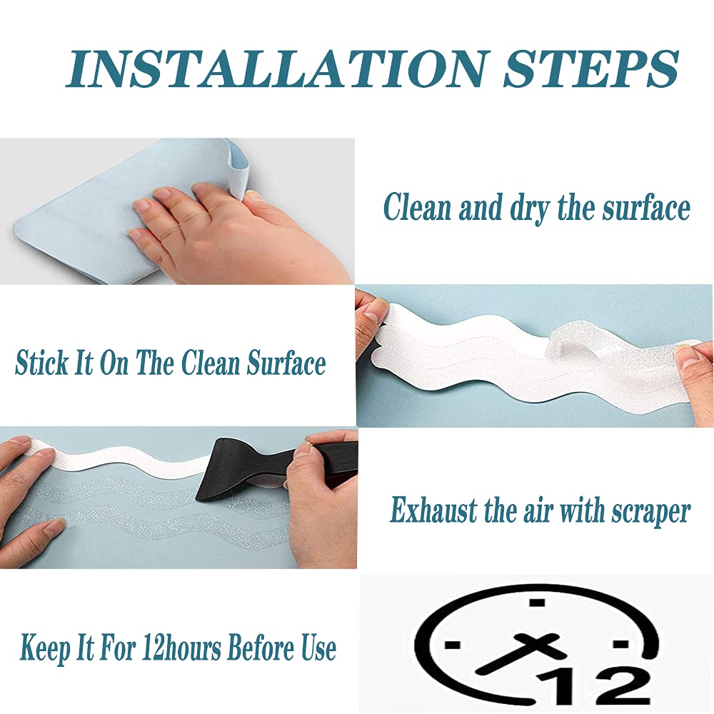 24 Pcs Non Slip Bathtub Stickers, Wave Non Slip Stickers, Shower Stickers, Transparent Self-Adhesive Non-Slip Strips Stickers for Bath Tub, Stairs