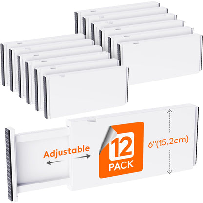 Lifewit 12 Pack Drawer Dividers Plastic 6" High, 13.5-22" Adjustable Drawer Organisers for Clothes, Expandable Dresser Separators in