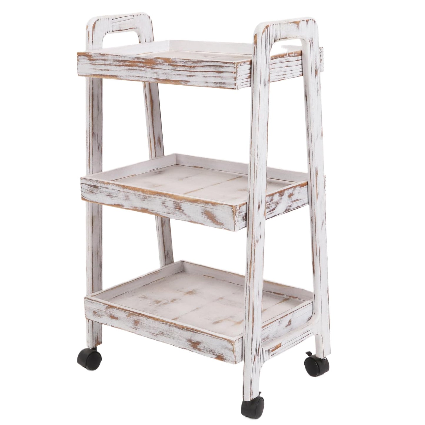 lamde 3-Tier Wooden Rolling Cart- Wooden Utility Cart wit Wheels- Utility Rolling Cart-Storage Trolley Organizer- Rolling Kitchen Cart Serving Cart