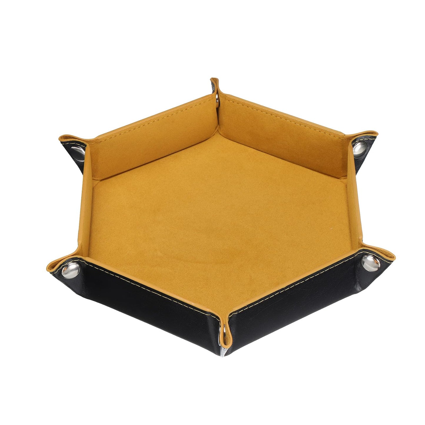 sourcing map PU Leather Dice Tray Unisex Valet Tray Folding Hexagon Tray Portable Entryway Table Nightstand Bedside Desk Holder for Key Wallet Watch
