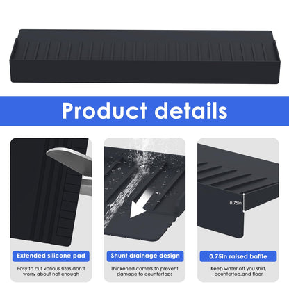 Adorila Silicone Edge Protector Splash Guards, 6" x 20" Bathtub & Kitchen Sink Edge Guard Black