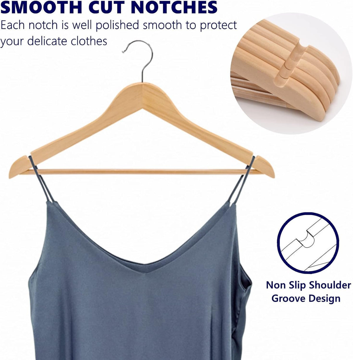 Amber Home 20pcs Wooden Coat Hangers, Wood Suit Hangers, Natural