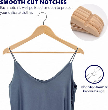 Amber Home 20pcs Wooden Coat Hangers, Wood Suit Hangers, Natural