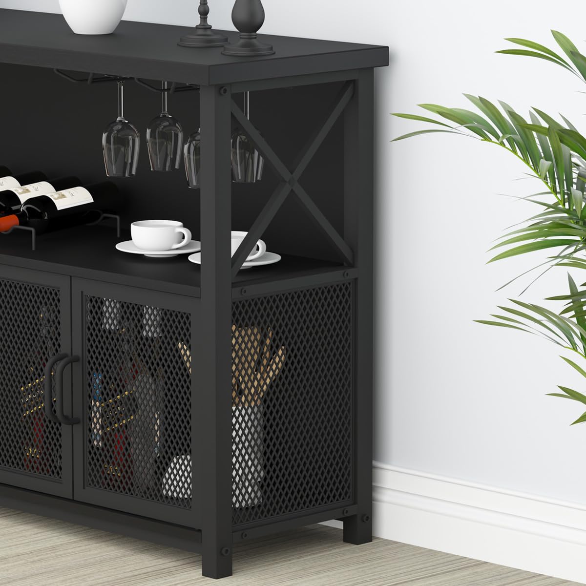 LVB Wine Bar Cabinet Industrial Coffee Bar Cabinets 120cm Black Oak