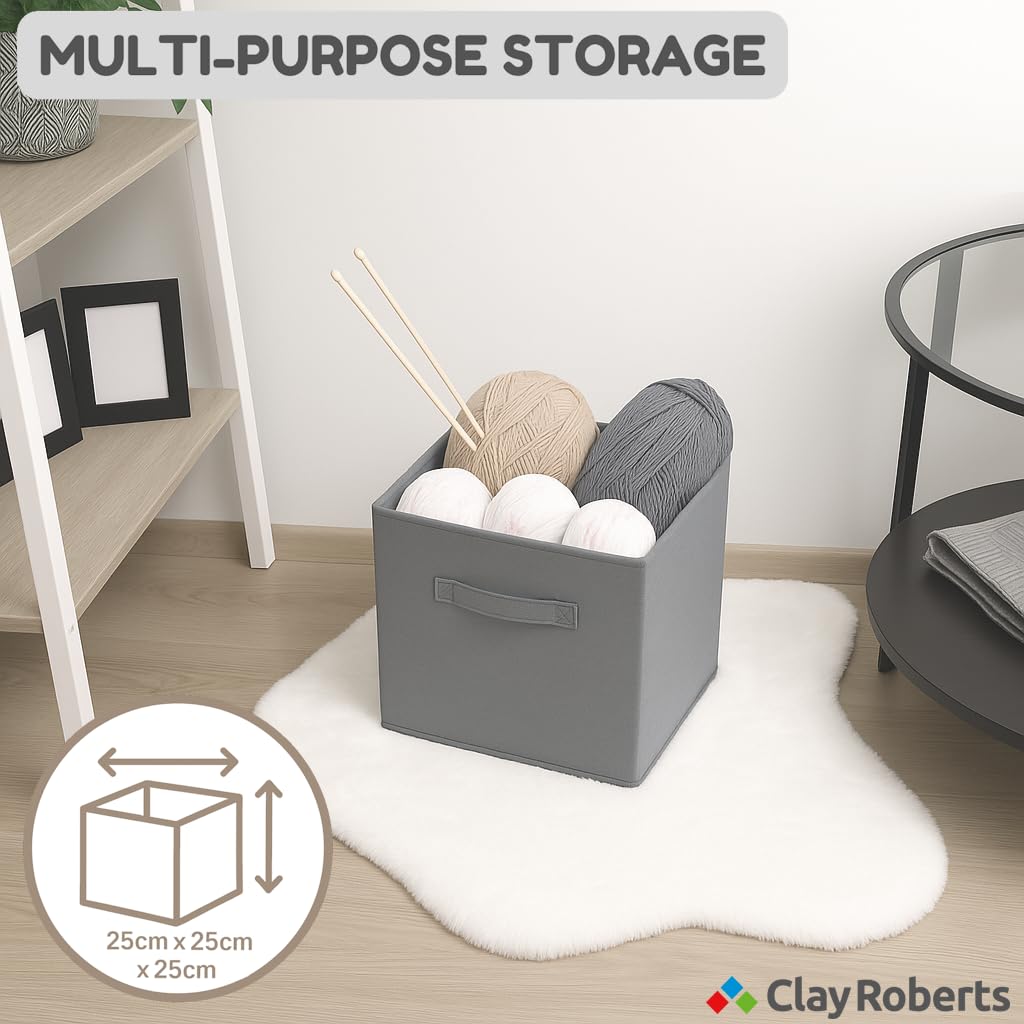 Clay Roberts Storage Cubes, Storage Boxes, Pack of 4, Grey, Fabric Basket Set for Storage Units, 25cm x 25cm x 25cm, Grey Baskets, Boxes, Box