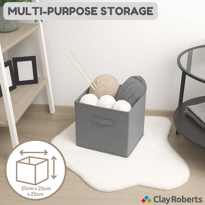 Clay Roberts Storage Cubes, Storage Boxes, Pack of 4, Grey, Fabric Basket Set for Storage Units, 25cm x 25cm x 25cm, Grey Baskets, Boxes, Box