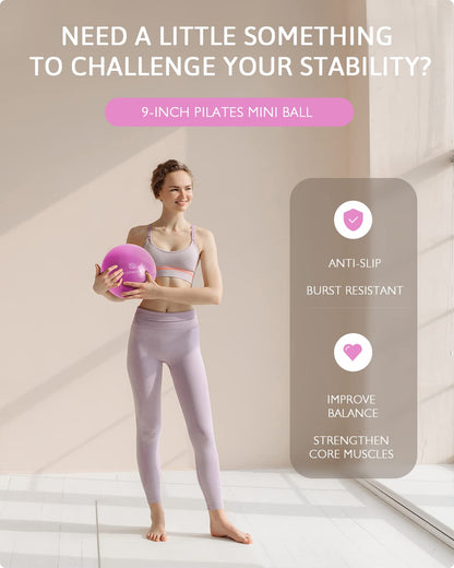 LIONSCOOL Pilates Ring Set - Premium14Magic Circle with Dual Padded Handles - Includes Pilates Mini Ball & Highly Elastic Resistance Bands & Workout