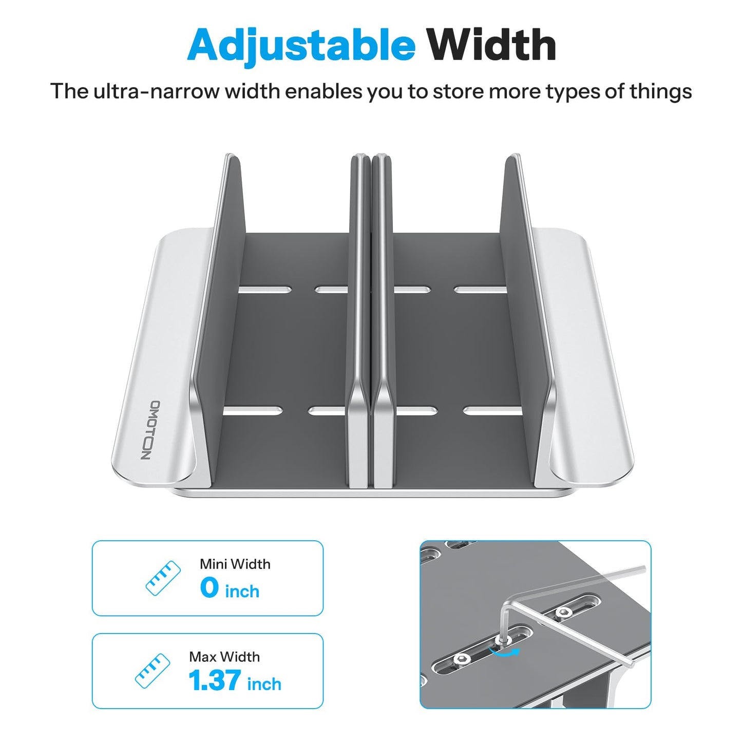 OMOTON Vertical Laptop Stand, Aluminium, Adjustable Dock Size, 3-Slot