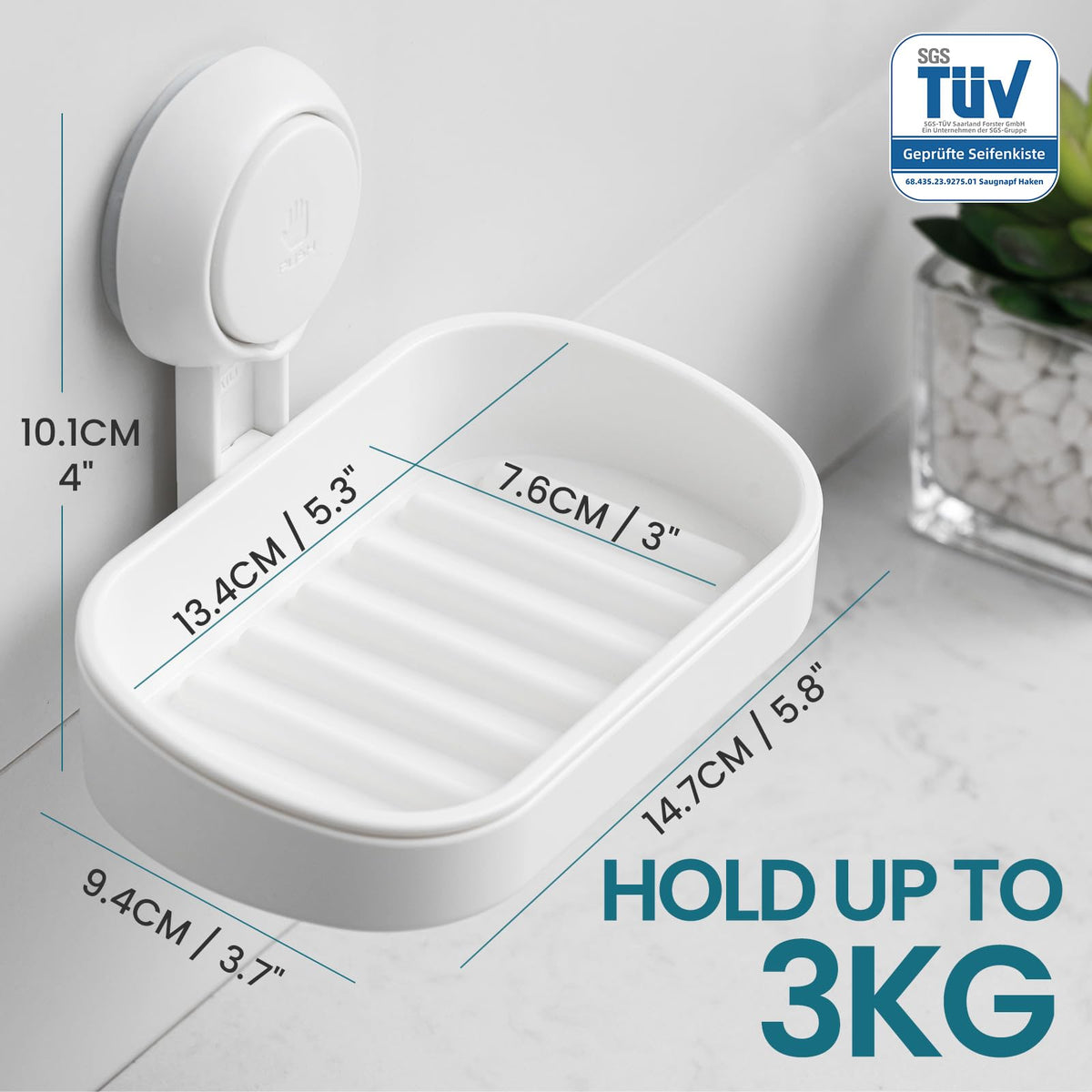 TAILI Suction Soap Dish for Shower, Drill-Free Wall Mounted Holder, White