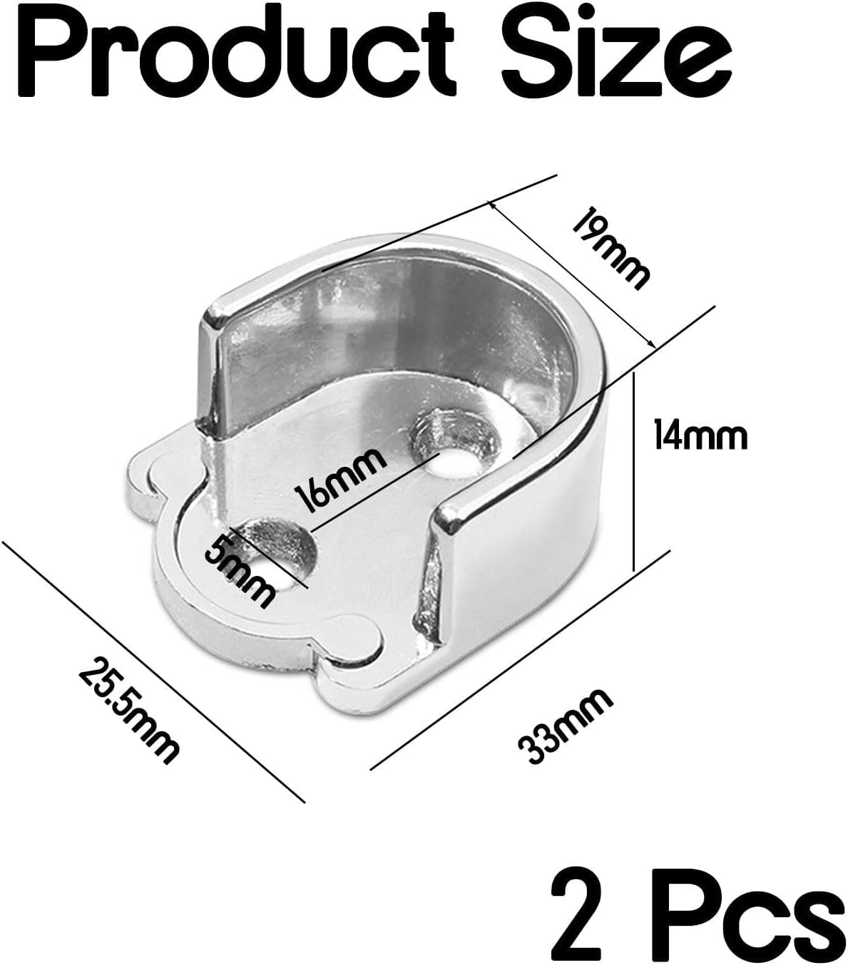 2 Pcs Wardrobe Rail Bracket, 19mm Diameter Zinc Alloy Wardrobe Closet Rod Bracket, U Shaped Curtain Pole Brackets
