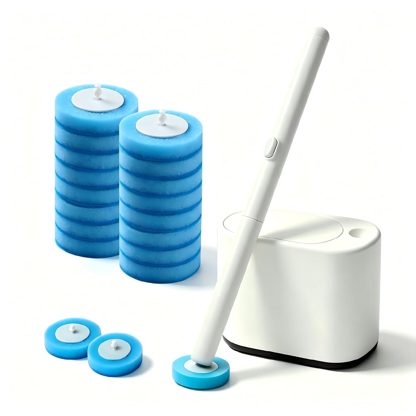 Viaptus Disposable Toilet Brush Set with Refills, Wall Mounted Wand Starter Kit with 360° Swivel Head, Automatic Lid, Hygienic Contact-Free Use