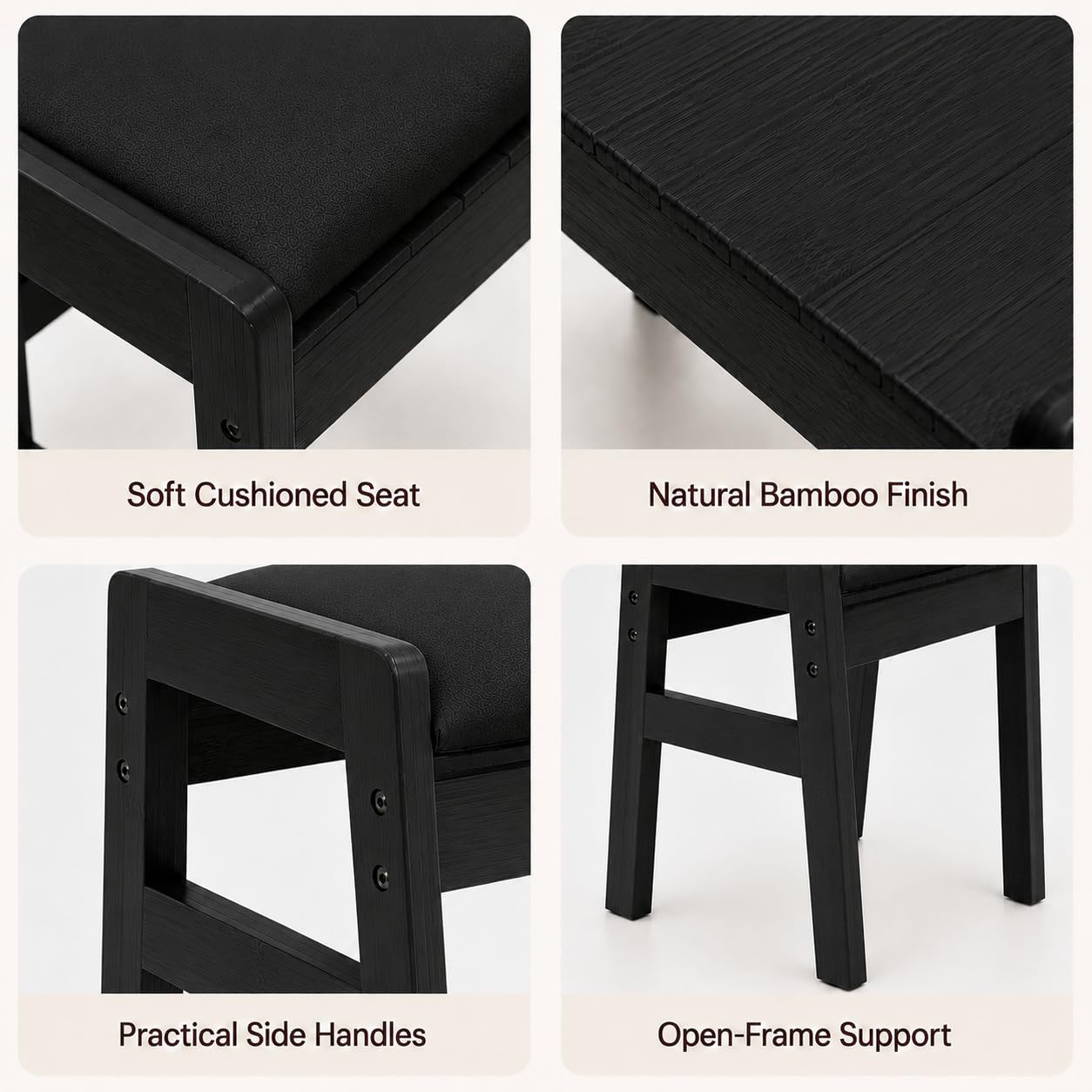 BAMBOOHOMIE Foot Stool Ottoman, Modern Vanity Stool Chair for Makeup with Removable Cushion & Side Handles