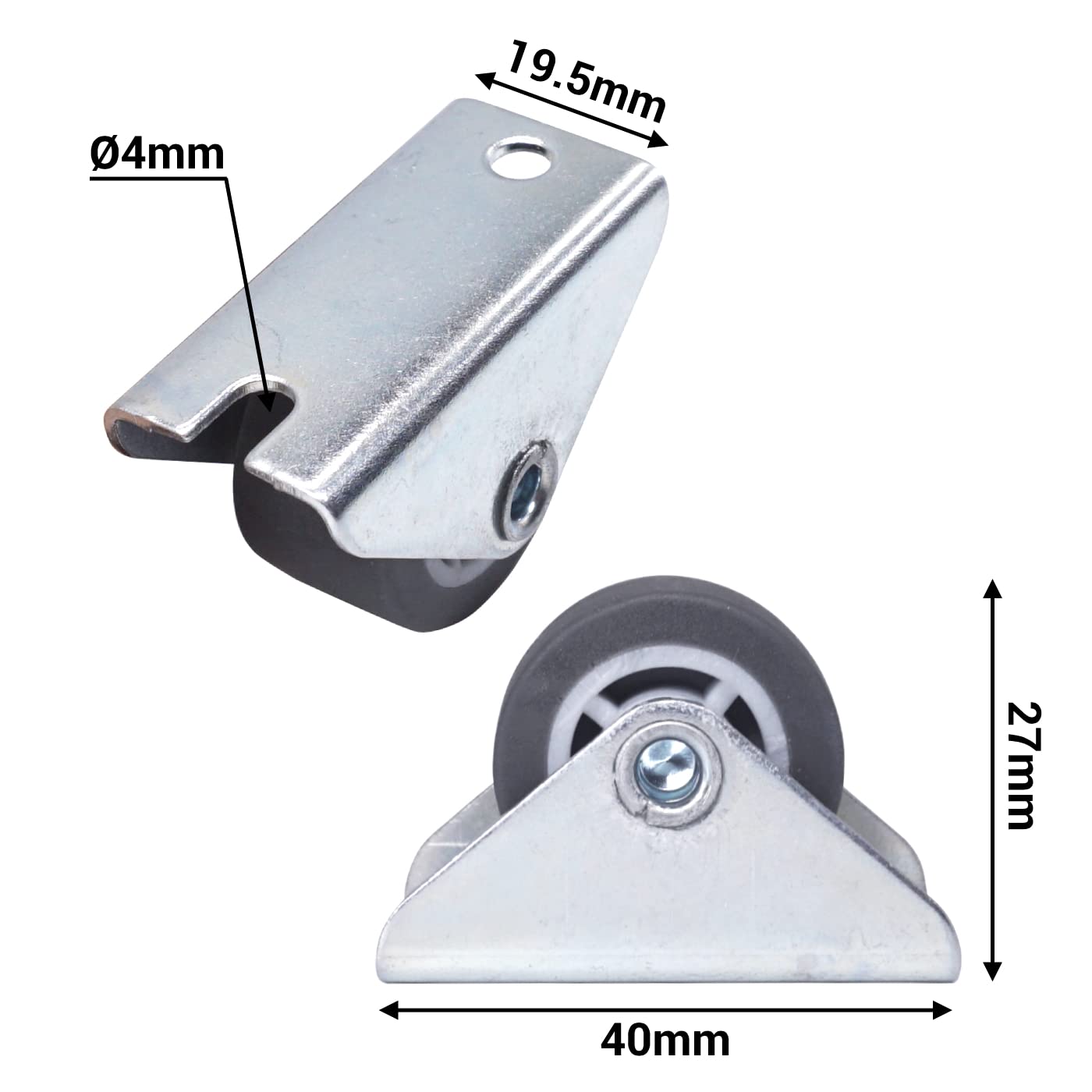 SKIR'CO (8 pcs) Small 25 mm Rubber Wheels, Furniture Castors, Fixed Casters, One-Way Direction, Non-Swivel