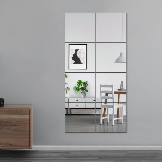EVENLIVE Full Body Mirror Tiles, Frameless Length Wall Mirror, for Home Gym, Door, Bedroom, Ease of Installation 30cm x 30cm 8 PCSGlass
