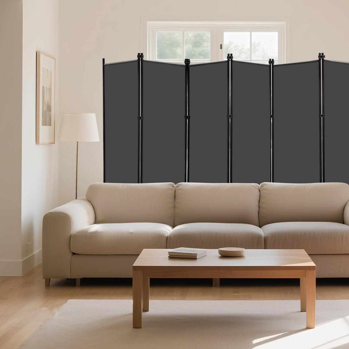 KEORTUN 6-Panel Room Dividers and Folding Privacy Screens 304W x183H cm Office Partition Freestanding Divider for Home Office, Grey