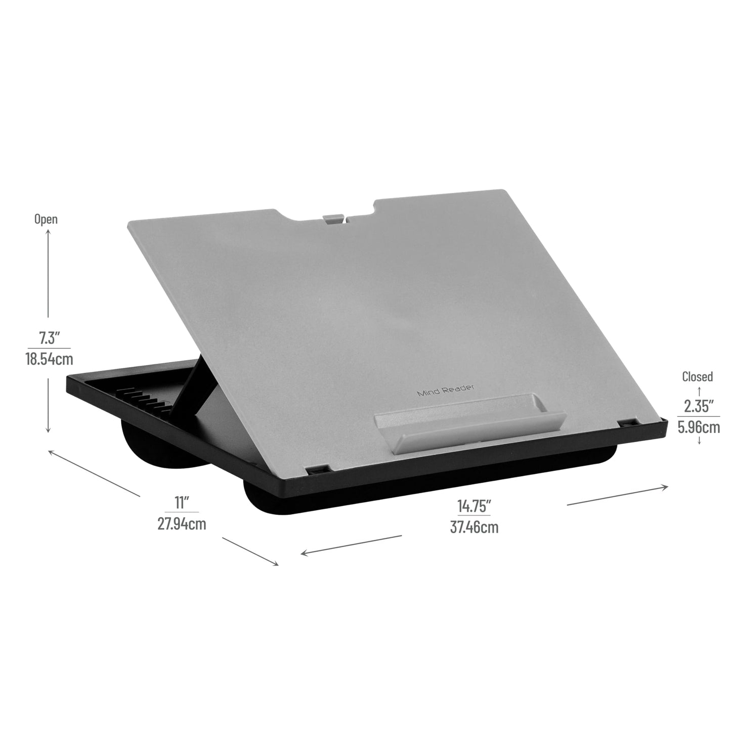 Mind Reader Anchor Collection, Adjustable, Portable 8 Position Lap Top Desk with Built-in Cushions, Gray, 11.12 D x 14.75 W x 3 H