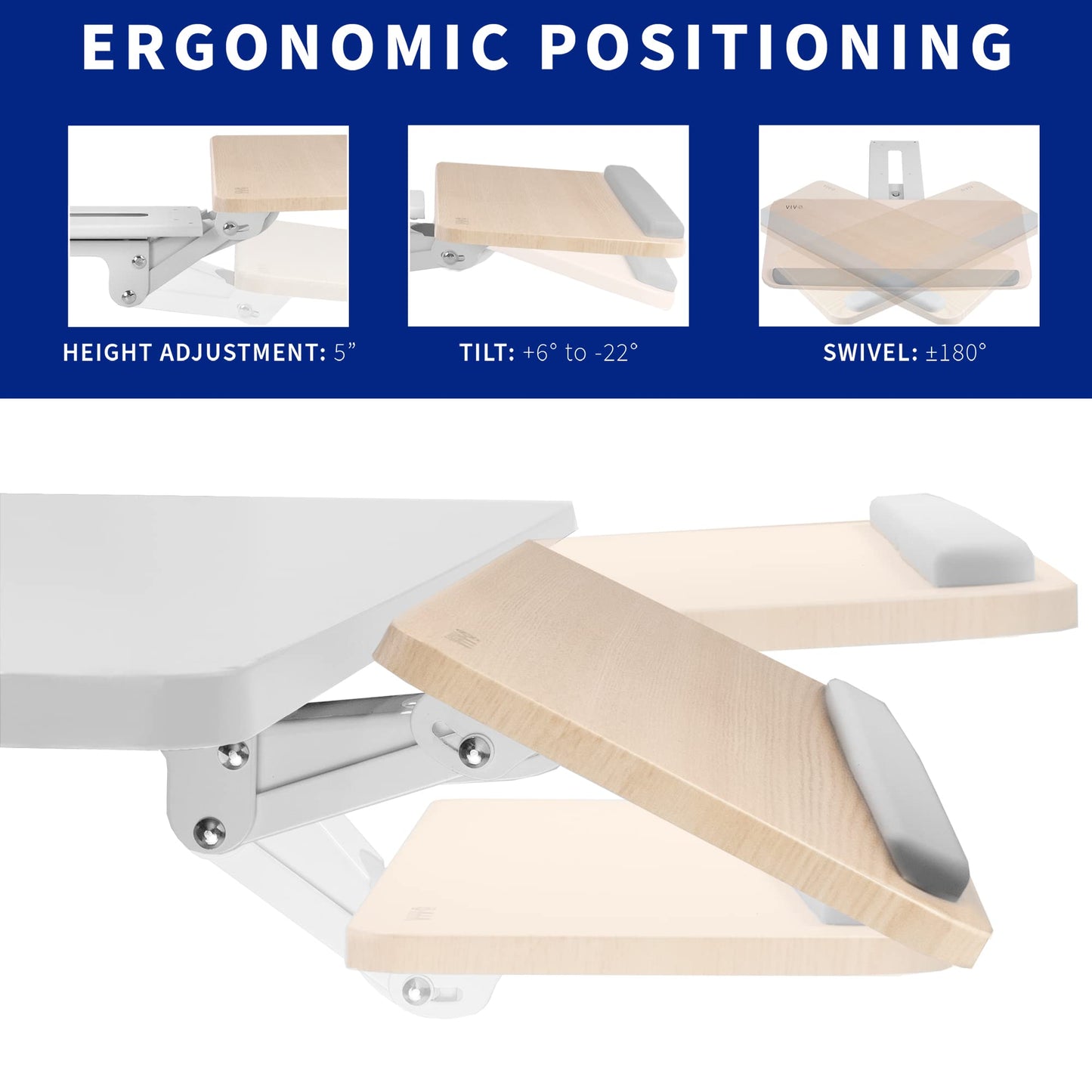 VIVO Adjustable Computer Keyboard and Mouse Platform Tray Ergonomic Under Table Desk Mount Drawer Underdesk Shelf, Light Wood, MOUNT-KB03C