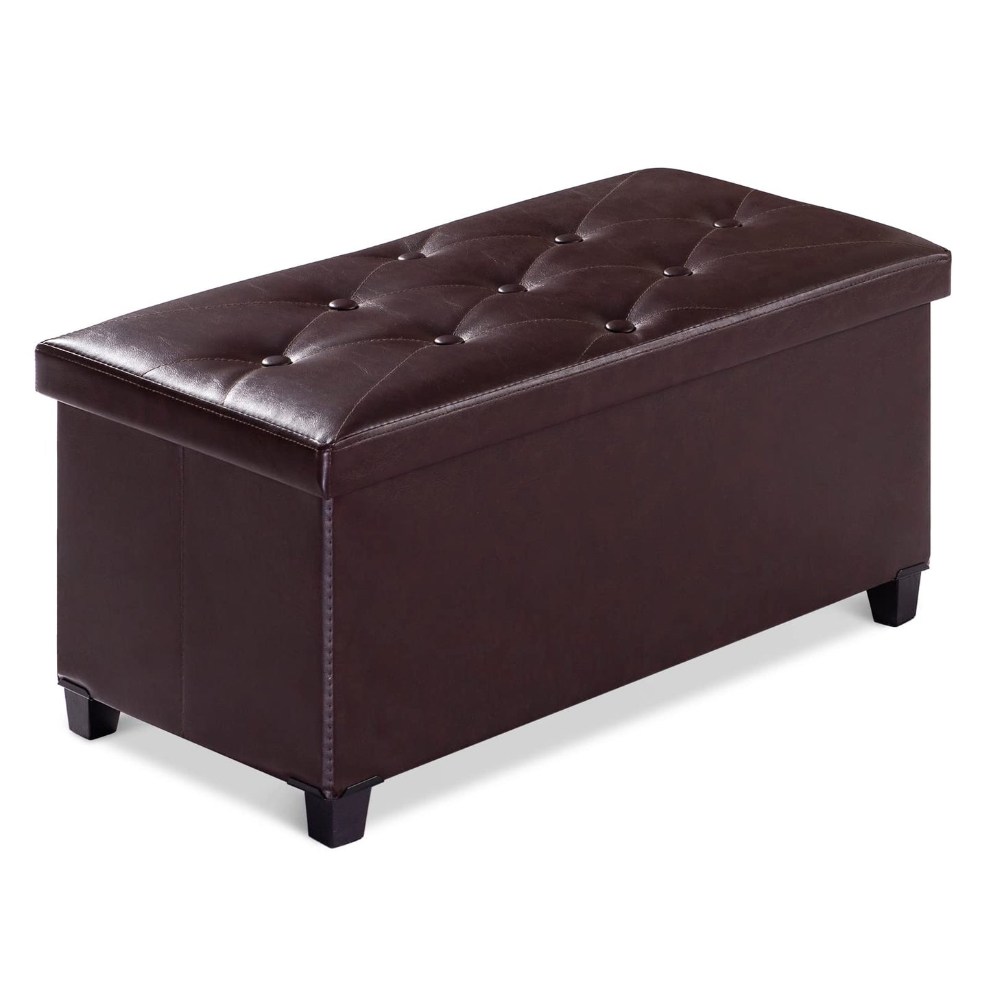 BRIAN & DANY Ottoman Storage Box with 4 Wood Legs, Faux Leather Storage Ottoman, Ottomans for Living Room, Brown, 76 x 38 x 38 cm
