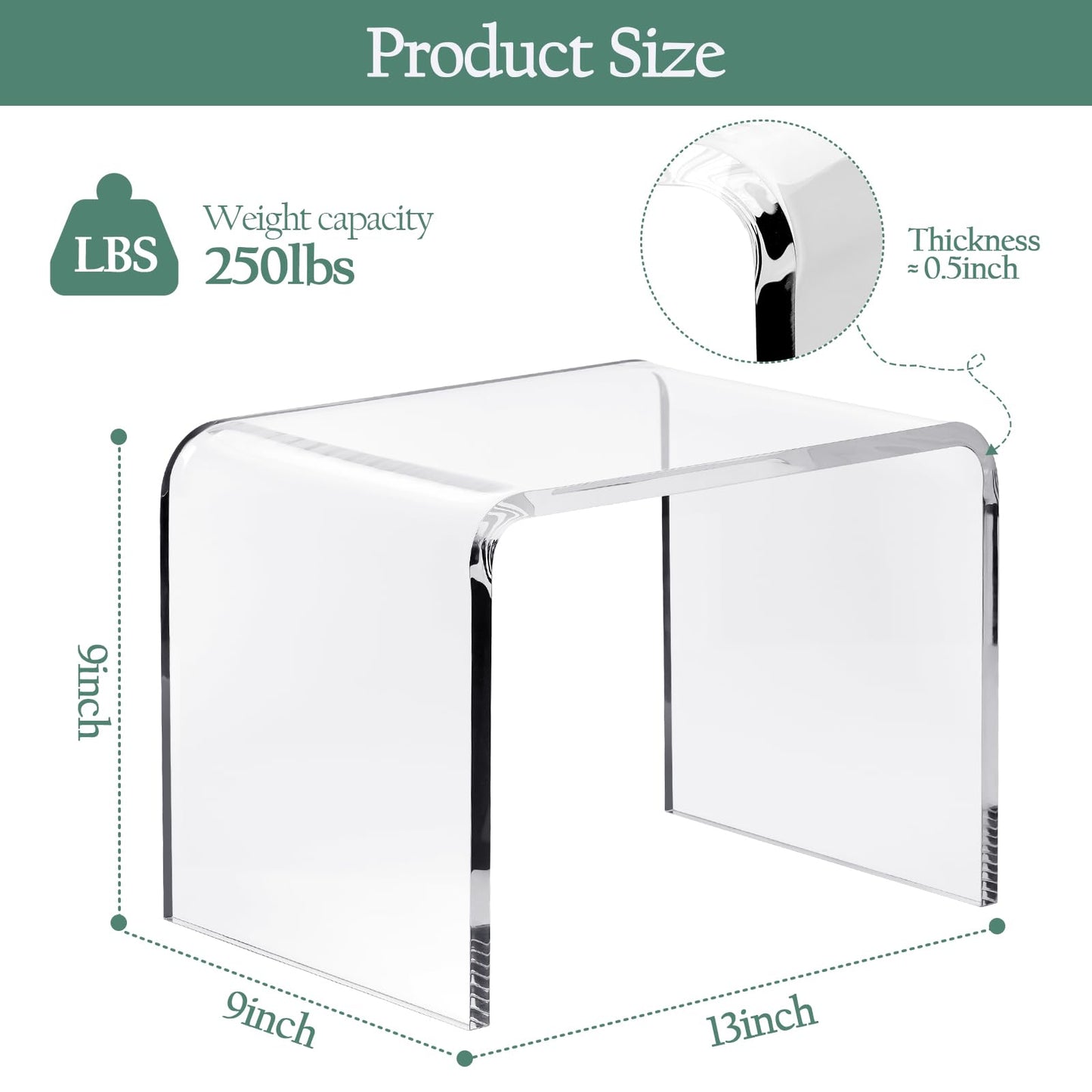 MYOYAY Clear Acrylic Shower Stool Acrylic Shower Bench Waterproof Transparent Chair for Bathroom Kitchen Bedroom Backless See Not-slip Shower Stool