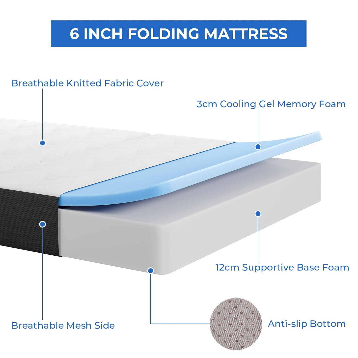 Vesgantti Folding Mattress Double 15CM Memory Foam Foldable Mattress