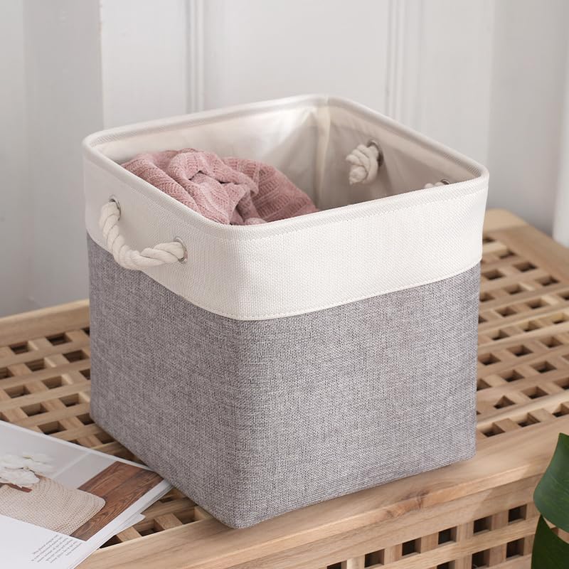 flaxarne Decorative Storage Basket with Rope Handles; 3-Pack Collapsible Storage Baskets for Shelves