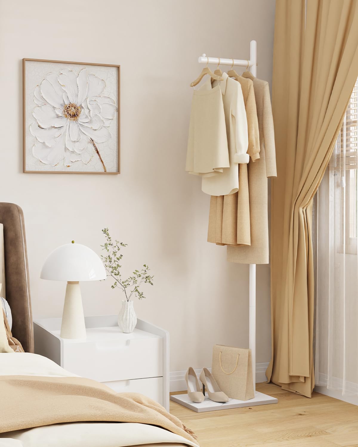 Yawinhe Freestanding Coat Rack Metal,174cm L- shape Garment Rack,White