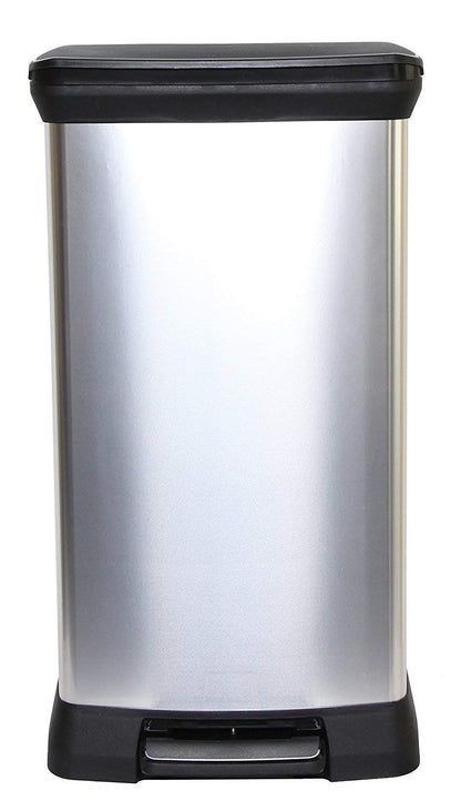 Curver Metal Effect Pedal Touch Soft Close Deco Bin, Silver, 50 Litre, 39 x 29 x 72 cm