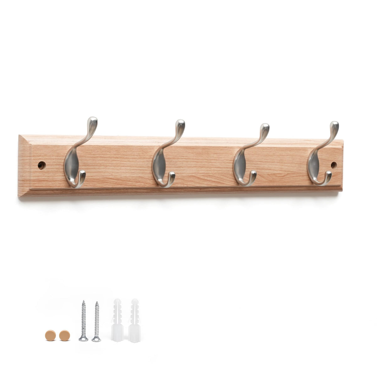 Flatro Coat Hooks Wall-Mounted Fixings Included MDF with a Bamboo Finish Coat Rack with 4 Zinc Alloy Hooks to Hang Hats, Jackets, Bags, Keys