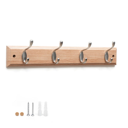 Flatro Coat Hooks Wall-Mounted Fixings Included MDF with a Bamboo Finish Coat Rack with 4 Zinc Alloy Hooks to Hang Hats, Jackets, Bags, Keys