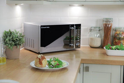 Russell Hobbs RHM2017 20L 800W Silver Digital Microwave, Child Safety Lock, Automatic Defrost, 5 Autocook Menus, Clock and Timer, Easy Clean