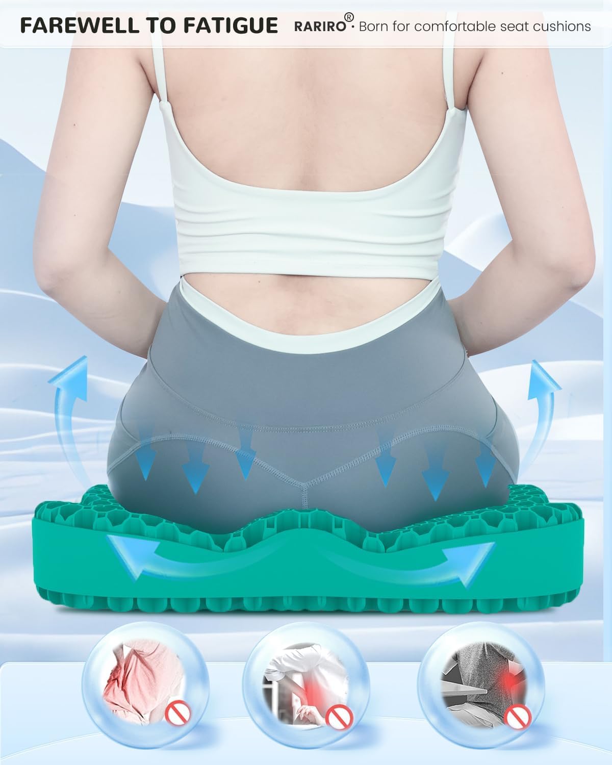 Extra19.7" Honeycomb Gel Seat Cushion, Pressure Relief for Long Sitting