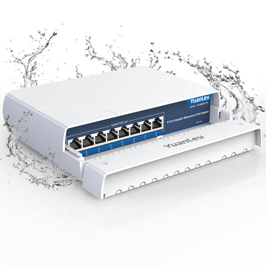 YuanLey 8-Port PoE Switch Gigabit- Waterproof Outdoor Ethernet Unmanaged Network Switch 1000Mbps, 120W Built-in Power, IEEE802.3af/at Support and Plug