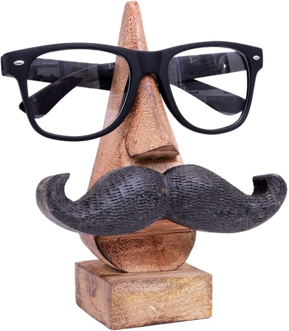 Ajuny Wooden Glasses Holder Decorative Lip and Moustache Design Set of 2