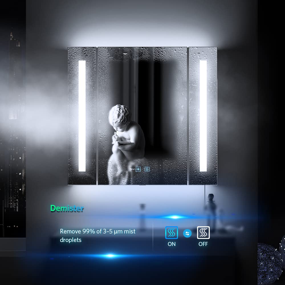 Tokvon® Alameda LED Bathroom Mirror Cabinet with Lights, USB Ports, Anti-Fog, Shaver Socket, Colour Changing & Touch Sensor, Dimmable LED
