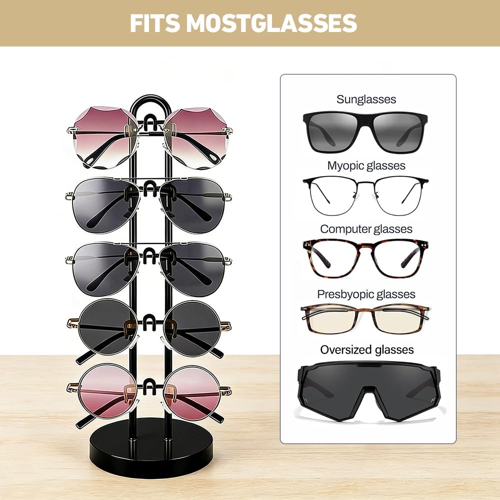 RNPKZ Sunglasses Organizer, 5 Pairs Sunglasses Holder, 33 cm High Glasses Display Stand, Sunglassess Stand