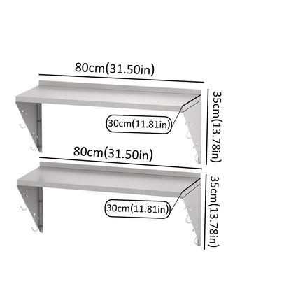 Stainless Steel Shelf Commercial Kitchen Wall Shelves 80x30cm, 2PCS