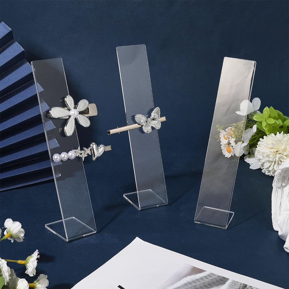 SOFPLATE 4Pcs Acrylic Hair Clip Stand Barrette Holder Display L Shaped Rectangle 1.5 x 2 x 7.5 Inch Blank Hairpin Storage Organizer Rack for Selling