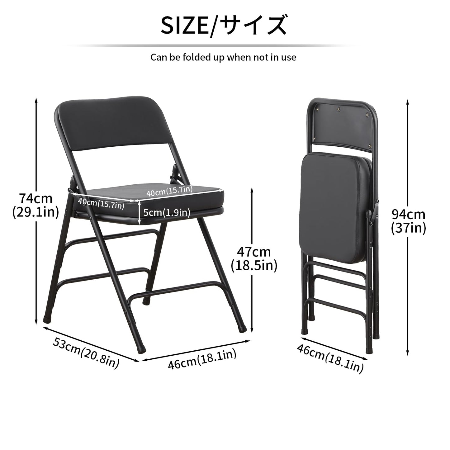 KAIHAOWIN Folding Chairs with Ultra Thick Padded Seat Foldable Chair Indoor Comfortable Metal Chairs with Soft Cushion-Black
