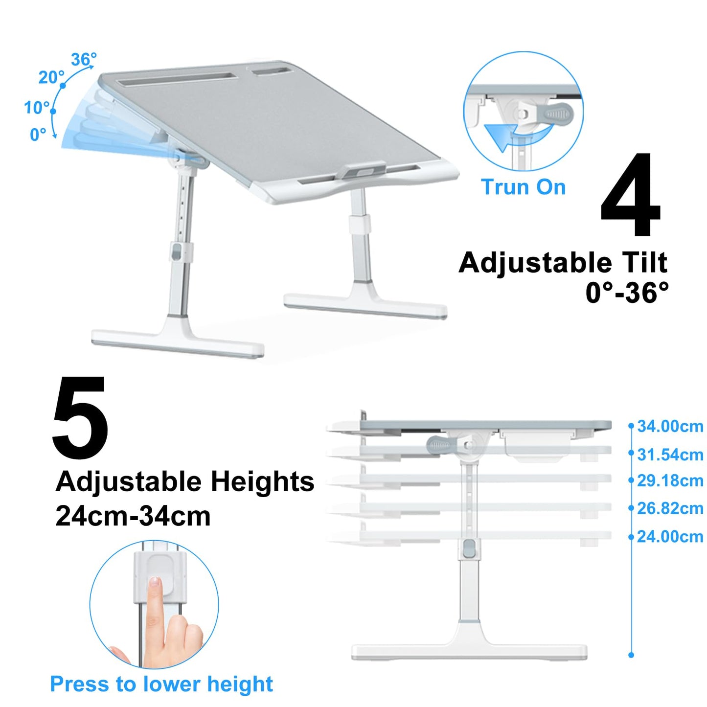 Laptop Bed Desk, Potuopy Leather Adjustable Height Angle Foldable Bed Table, X-Large Laptop Stand for Bed with Eco Wooden Board for Working Reading