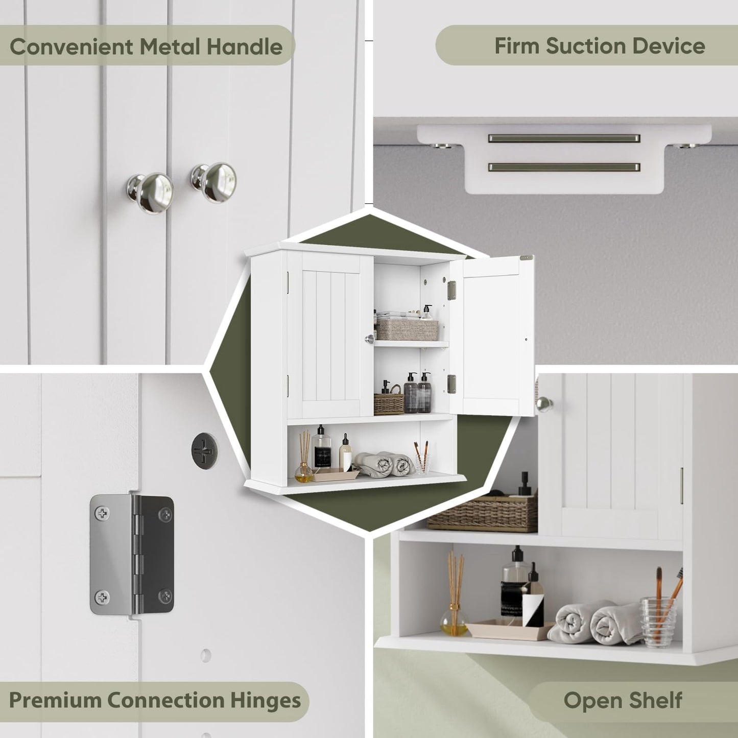 Smuxee White Bathroom Cabinet Wall Mounted, Small Bathroom Medicine Cabinet with 2 Door Adjustable Shelves